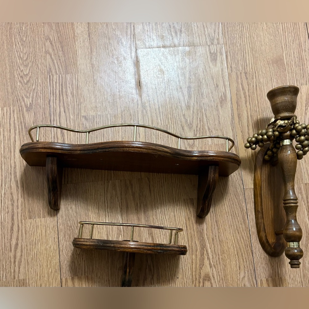 Elegant Brown Wall Shelf and Sconce Set